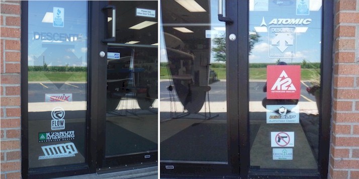 Manufacturers provide authorized dealers window decals showing the shop is an authorized dealer.